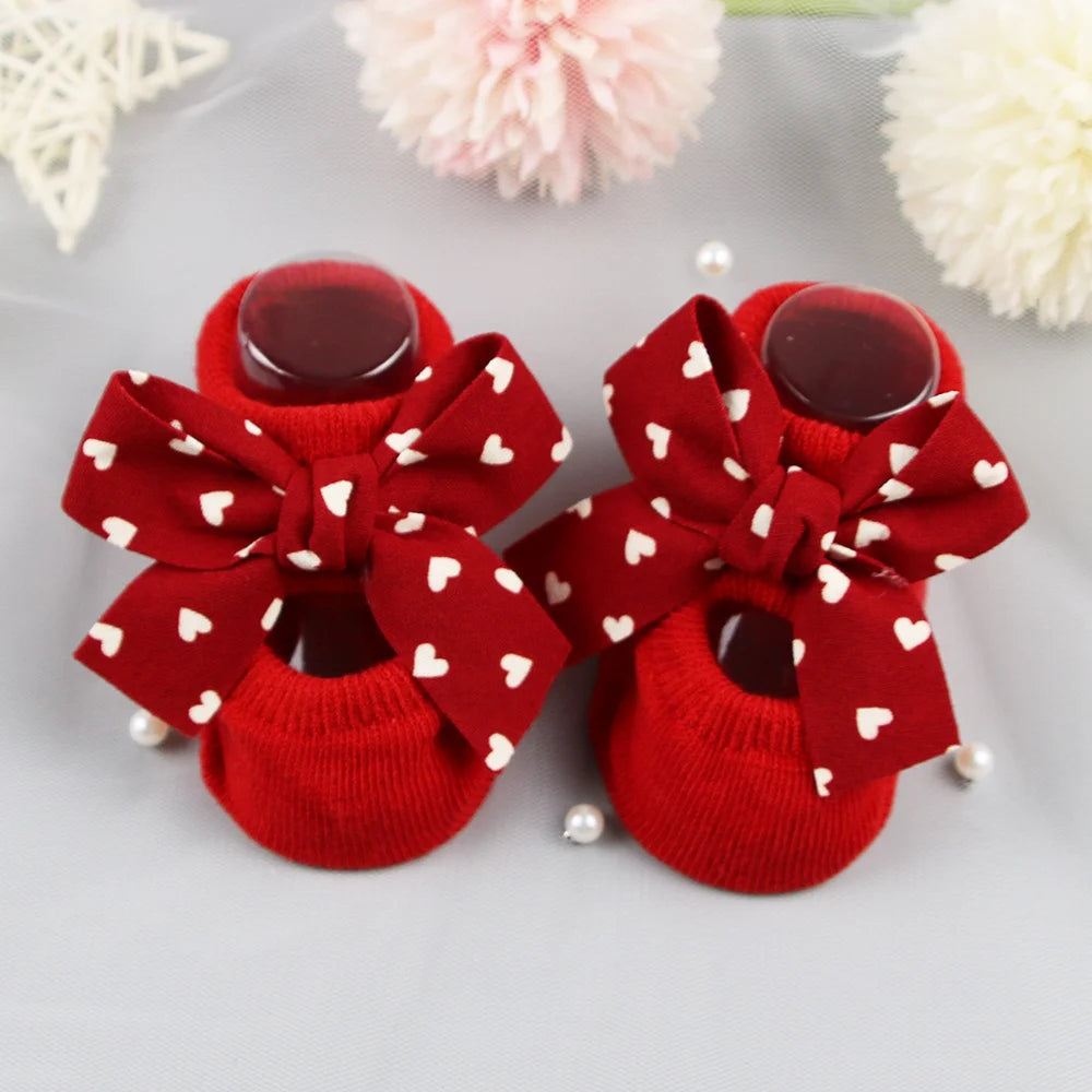 Baby Socks Newborn Cute Girl Princess Socks Bow Boat Red Socks Toddler Cotton Floor Socks Infant Items Baby Accessories Clothes
