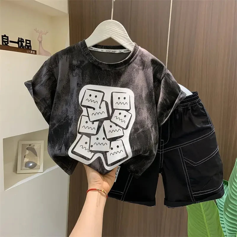 Summer Baby Boy Clothes Sets Cotton Cartoon Casual T-Shirt Shorts 2PCS Children's 2025 New Top & Bottom Sets Fashion Kids Suit