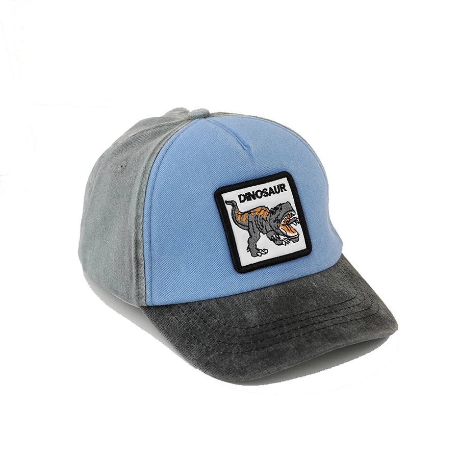 Summer Outdoor Washed Denim Sun Hat For kids Boys Girls Cartoon Dinosaur Embroidery Baby Baseball Cap Vintage Snapback Caps