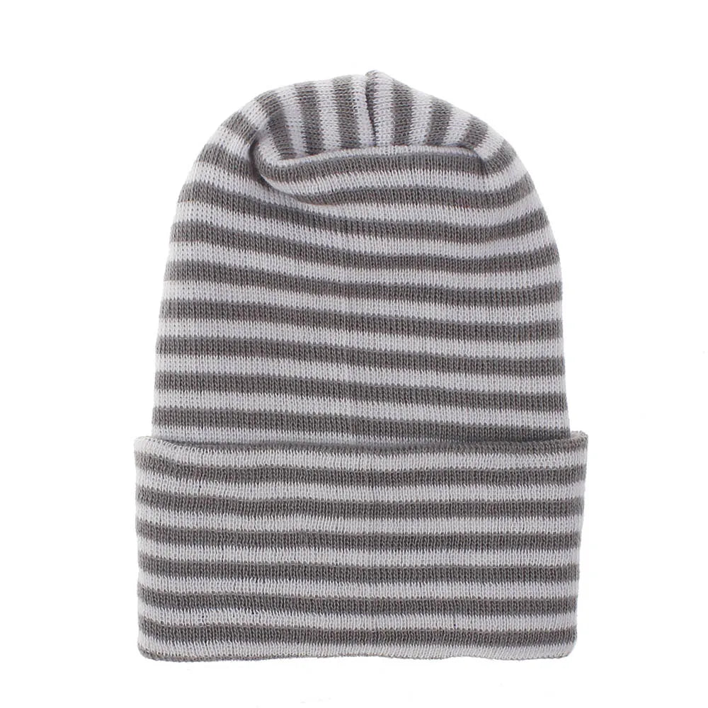 Double Layer Newborn Hospital Hat Baby Hats Nursery Beanie Cap with Bow Cute Striped Infant Hat Soft Turban Hats for Baby Girls