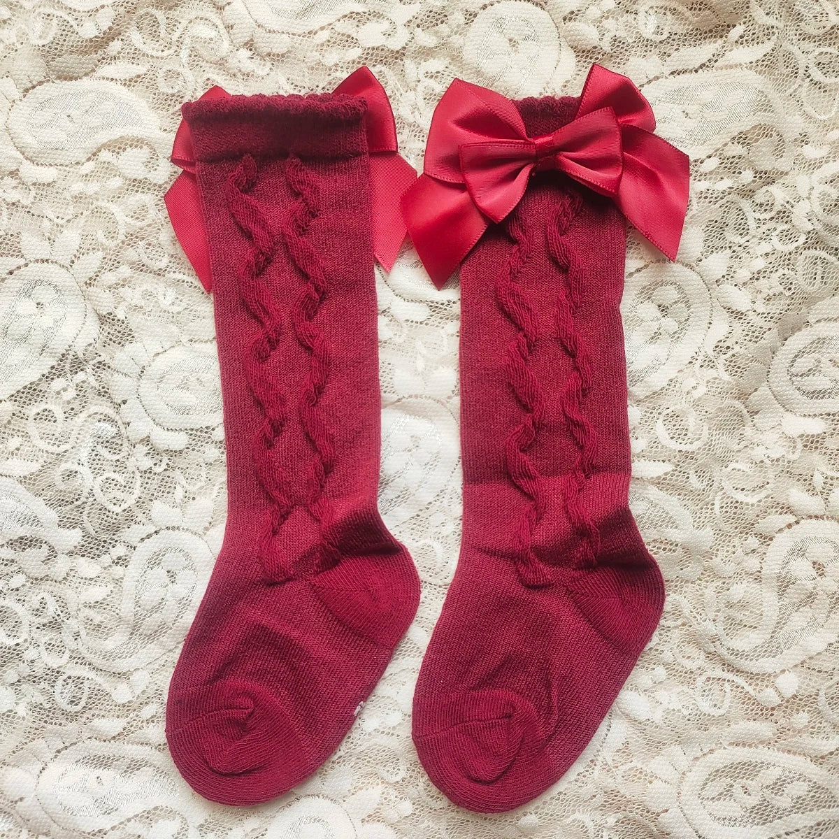 Baby's Christmas Red Socks Sweet Big Bows Knee High Princess Sock for Infant Holiday Atmosphere Cotton Mesh Breathable Long Sock