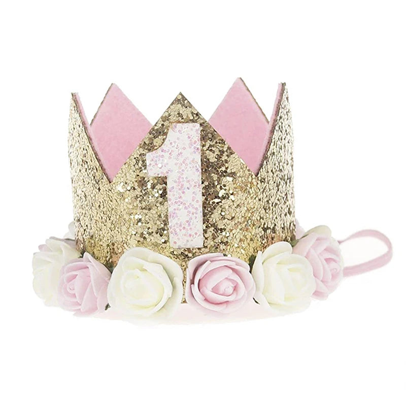 1st Birthday Party Decor Hat Kids 1 2 3 Year Happy Birthday Boy Girl First Birthday Party Baby Shower Decor Pink Kids Crown Hat