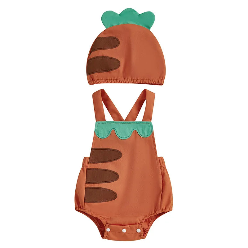 0-18months Baby boys girls Summer Bodysuit Fruit Overalls playsuit for  for infant girls boys with Hat 2-piece Romper Outfit