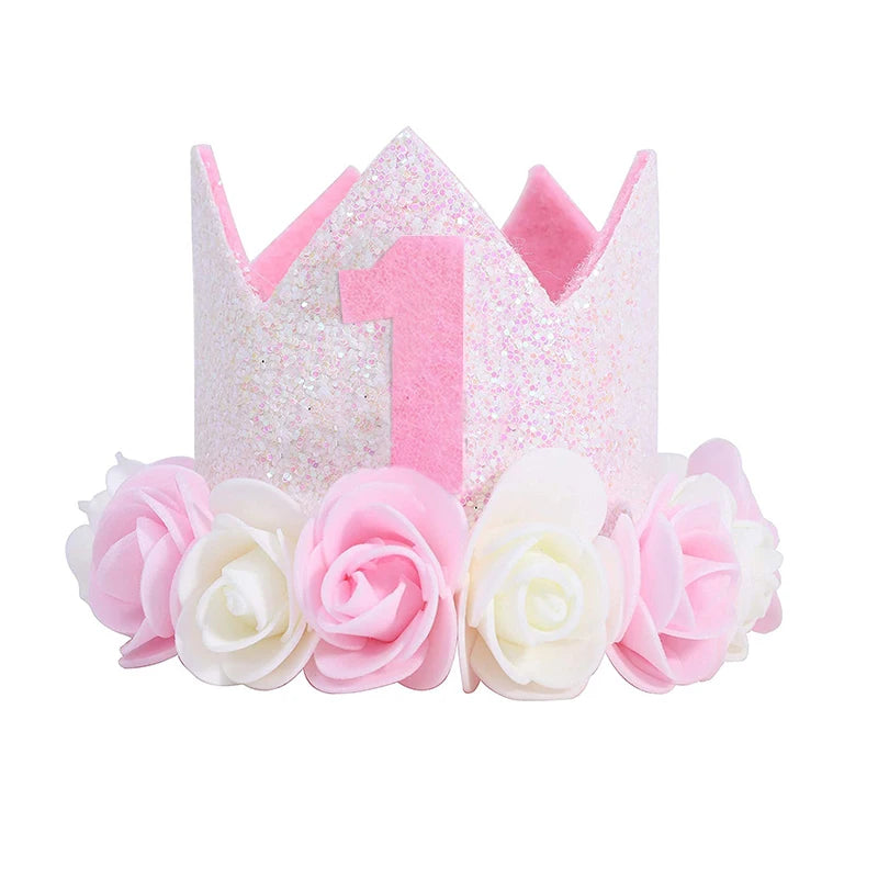 1st Birthday Party Decor Hat Kids 1 2 3 Year Happy Birthday Boy Girl First Birthday Party Baby Shower Decor Pink Kids Crown Hat