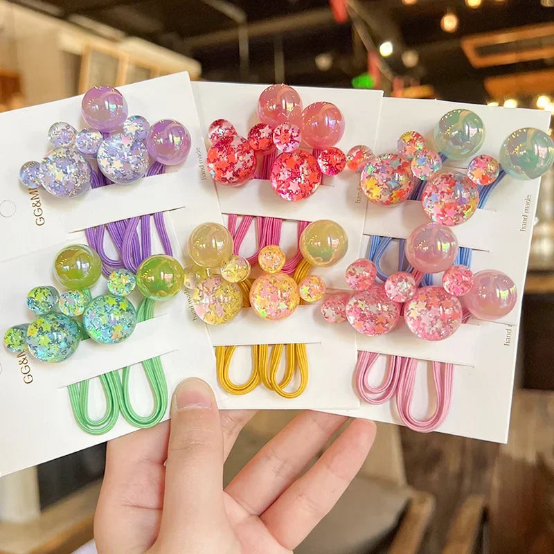 2PCS Cartoon Head Girls Lovely Elastic Hair Bands Princess Hair Accessories Children Hair Ties Baby Headwear