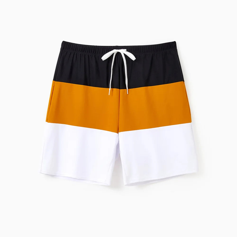 Family Matching Colorblock Swim Trunks Shorts or Cut Out Waist One-Shoulder One-piece Swimsuit