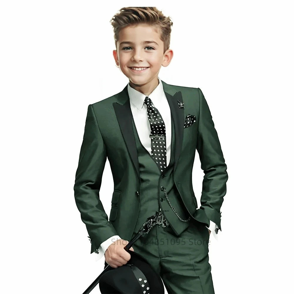 Gentleman Tuxedo Outfit for Boys 2-18 Years High Quality Boys' 3-Piece Suit 3Pcs Wedding Birthday Party Blazer Vest Pants Sets