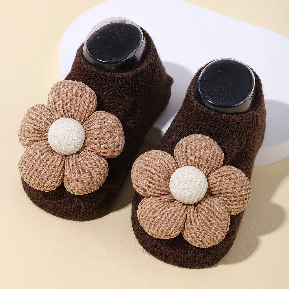 Pretty Newborn Baby Girls Socks Cute Flowers Toddler Princess Anti-skid Leather Soles Infant Soft Elastic Floral Sock Gifts