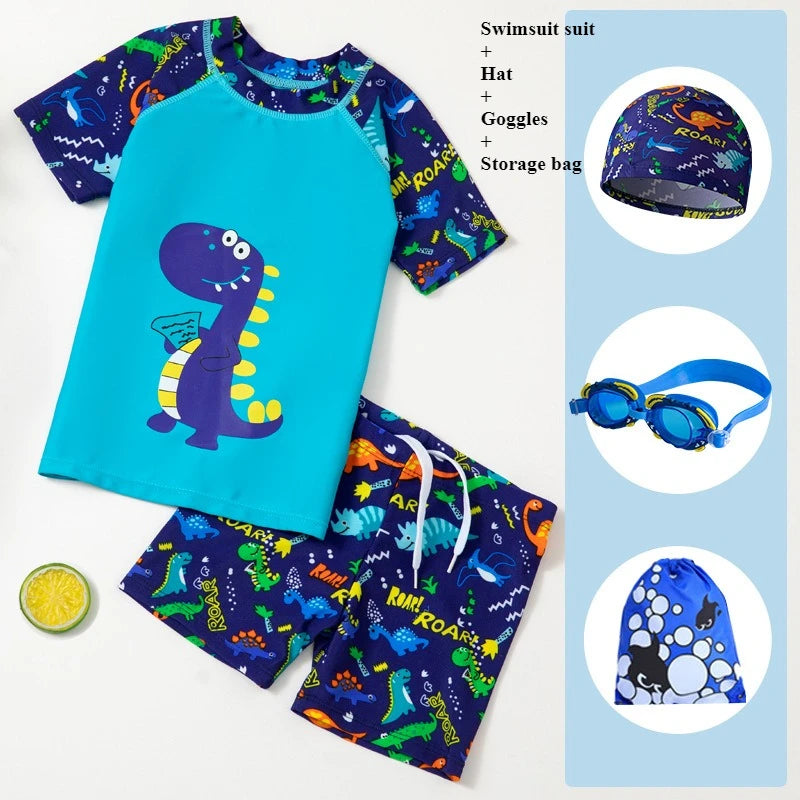 2025 Kids Boys Girls Swimwear Set Clothes Children Cartoon Print Separates Matching Summer Beach Vacation Outfit Casual Wear