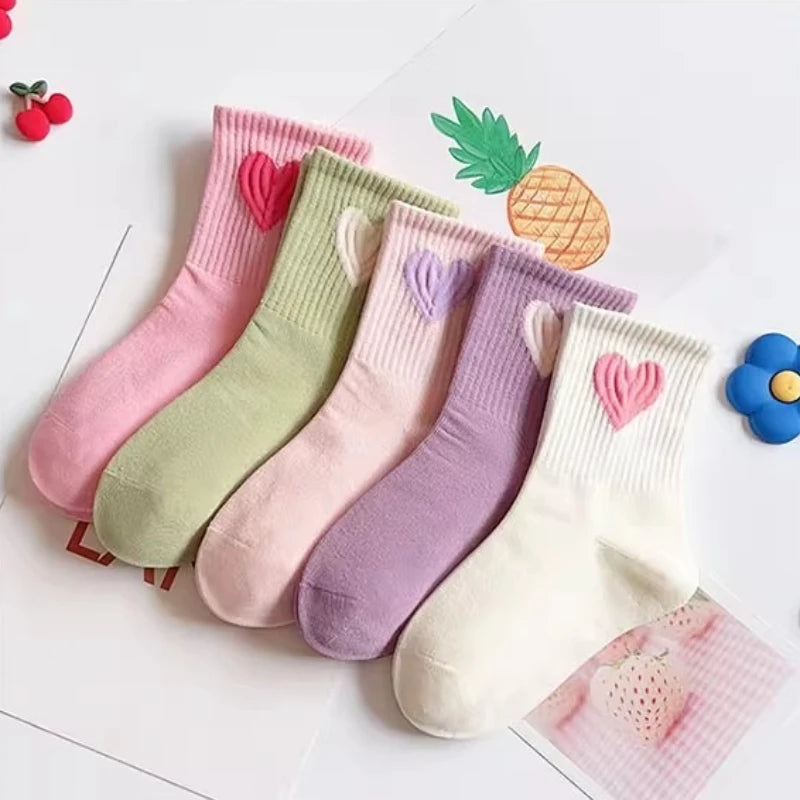5 Pairs Baby Socks Toddler Soft Comfortable Breathable Heart Pattern Kids Footwear Elasticity Wrinkle - Resistant Athletic Socks