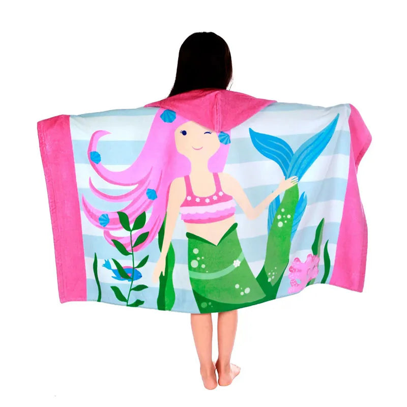 Cotton Kids Hooded Bath Towel Beach Vacations Swimming Children Cartoon Cloak Bathrobe Hooded Bath Towels for Boys Girls