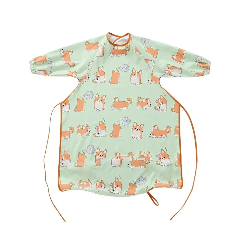 Machine Washable Adjustable Straps Baby Feeding Burp Cloths Breathable Baby Bib Spill-Proof Waterproof Long Sleeve Weaning Bib