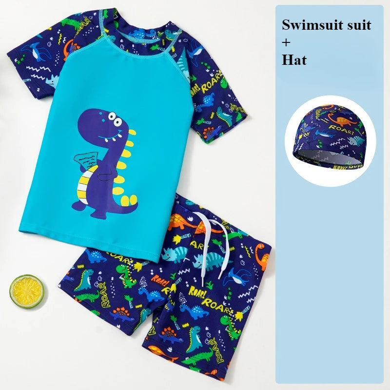 2025 Kids Boys Girls Swimwear Set Clothes Children Cartoon Print Separates Matching Summer Beach Vacation Outfit Casual Wear