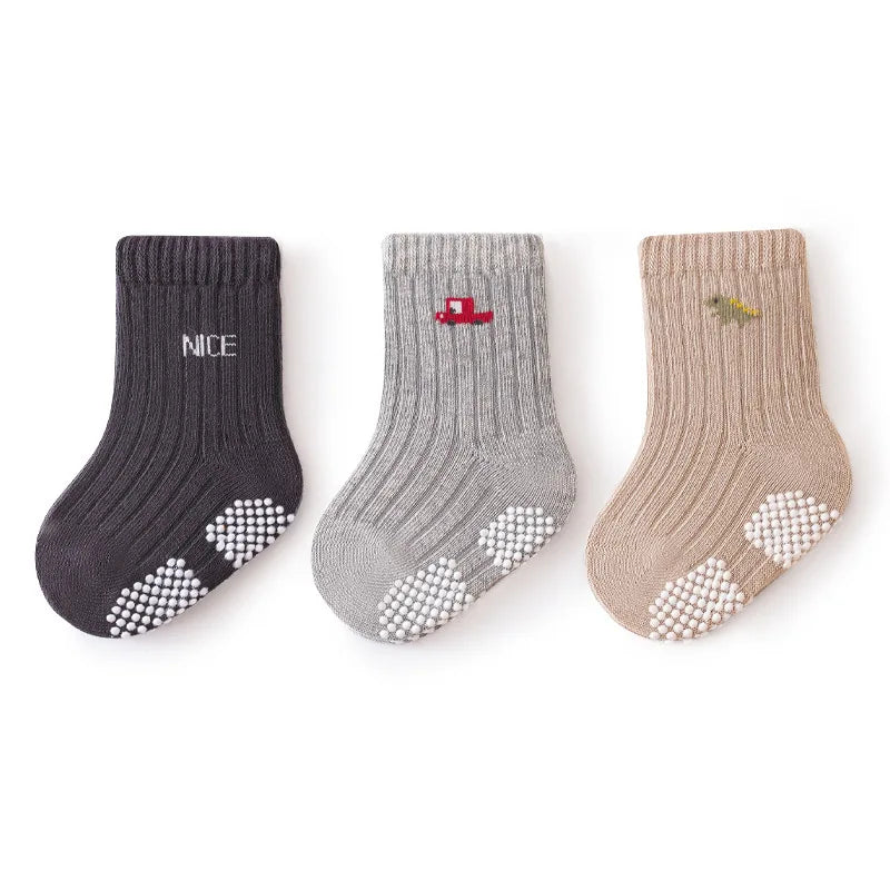 3 Pairs/lot Four Seasons Toddler Baby Anti-slip Socks for Newborns Cute Solid Color Cotton Non Slip Boys Girls Floor Socks 0-8Y