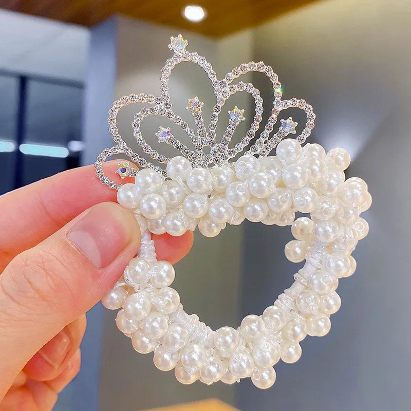 Fashion Pearl Crown Princess Elastic Hair Bands Cute Kids Hair Ties Girls Accessories Baby Headwear
