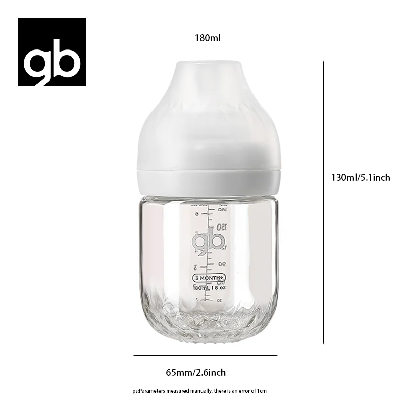 gb Baby Bottle, Glass, Platinum Series, BPA-Free, Diamond-Cut, Simulated Breastfeeding Design, Wide-Neck for Easy Cleaning