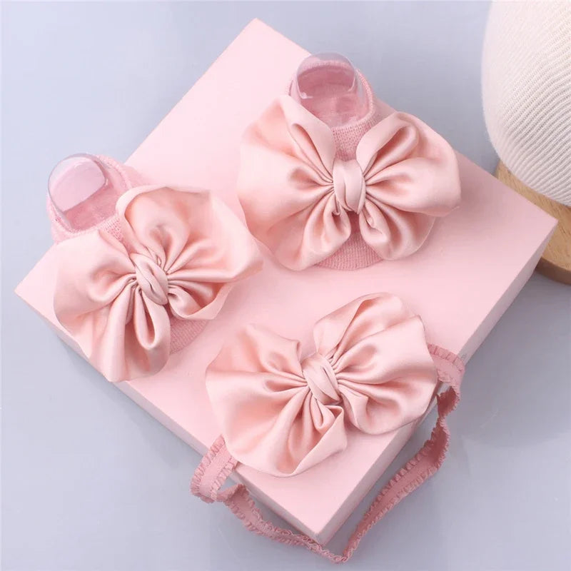 Baby Headband Socks Sets Sequin Bow Hairbands Pink Mesh Flower Newborn Boat Sock Princess Girls Headwear Kids Hair Accessories