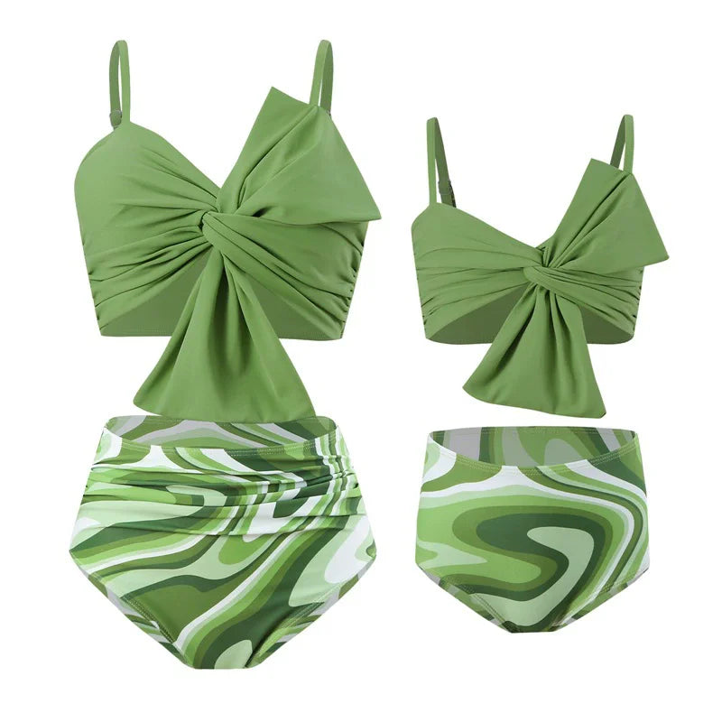 New Family Swimsuits Sets Mommy and Me Bikini Suits Father Son Swim Shorts Mother Daughter Matching Beach 2Pcs Bathing Outfits