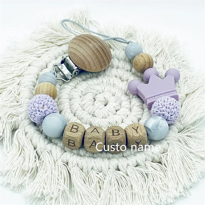 Baby Custom Name Silicone Beads Flower Ring Pacifier Clips Safe Teething Chains Teether Eco-friendly Dummy Beech Clips Holder