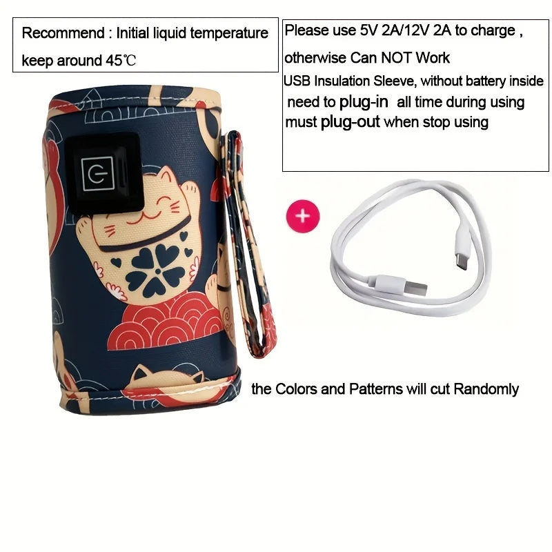 USB Charger Nursing Bottle Insulation Sleeve Warmer Bag for Travel On-the-Go Heating Water Milk Formula Keep Liquid Warm