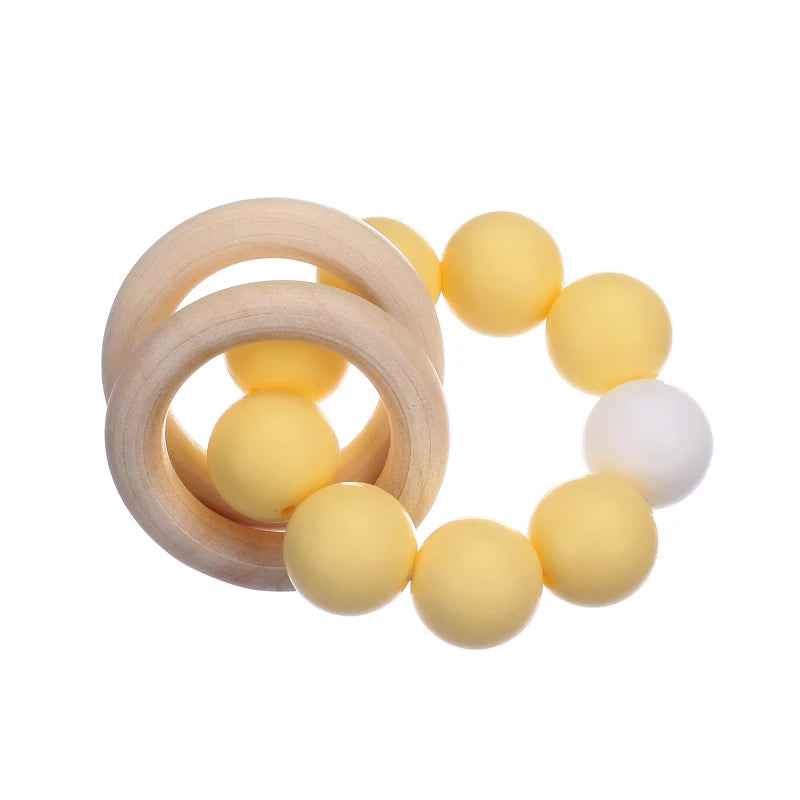 Baby Silicone Teether Ring Pendant Food Grade Silicone Round Beads Bracelet Rattle Toys For Baby Teething Safe Care Chew Toys