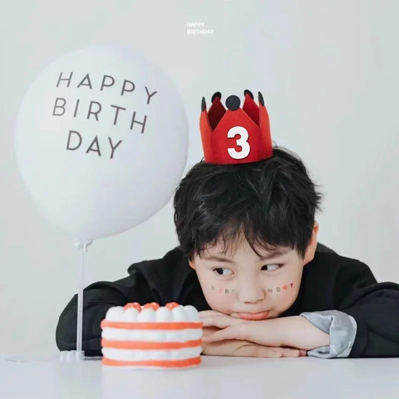 Happy Birthday Hat Baby First Birthday Party Felt Hat 1st 2th 3th Years Kids Baby Shower Hat Birthday Headband Decoration Red