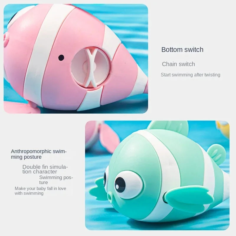 Hot sellingBaby Bath Toys Cute Swimming Fish Cartoon Animal Floating Wind Up Toys Water Game Classic Clockwork Toys For Toddlers