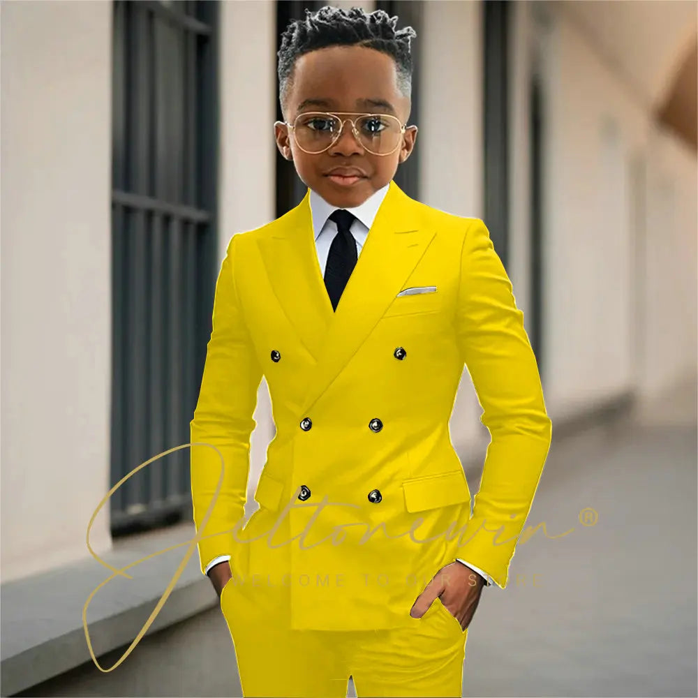 Boy's Beige Suit Set Double Breasted Blazer Pants 2 Pieces Classic kids Wedding Tuxedos Children Party Suits outfits