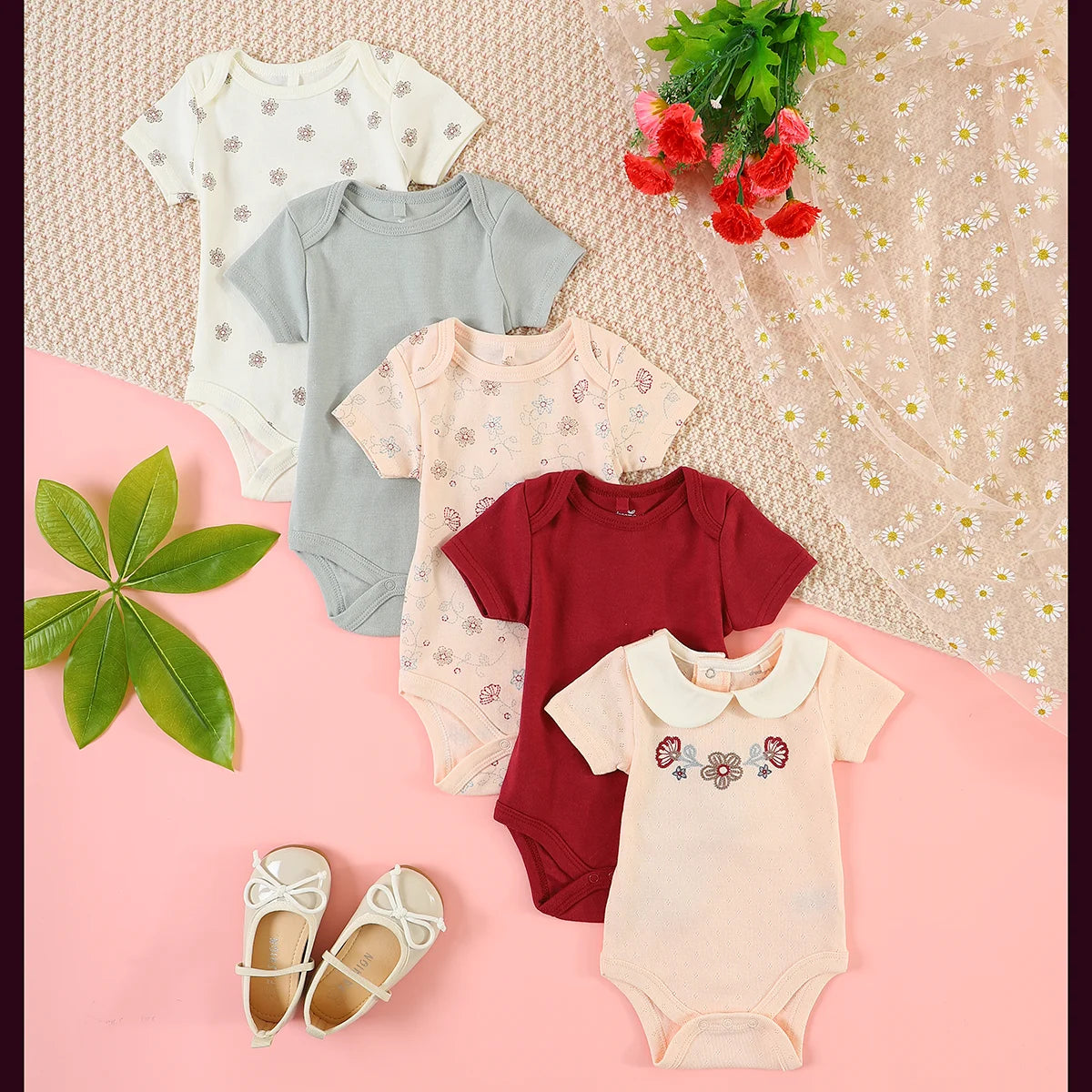 Baby girl clothes 5PCS Baby girl onesie newborn baby clothes summer Short-sleeved jumpsuitSuitable for 0-9 months