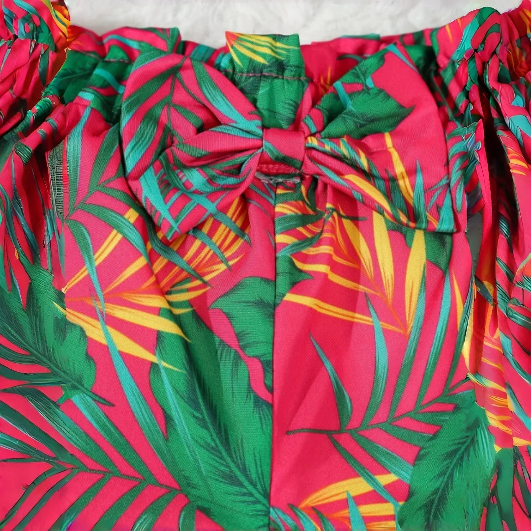 Girls' Clothes Summer Children Tropical Print Crop Top and Short Pants 2Pcs Set Kids Girls Beach Clothing for Outdoor 4 5 6 7 Y