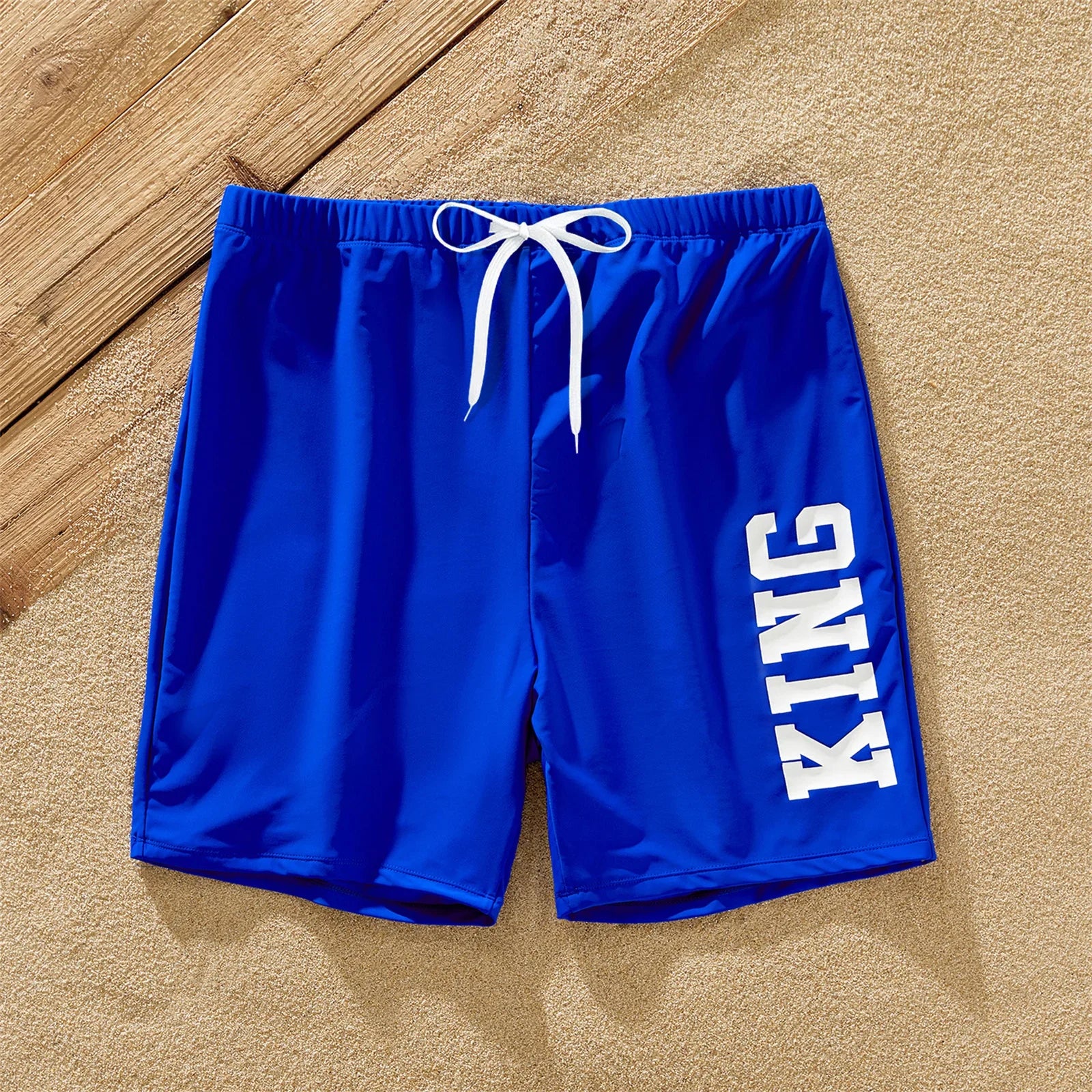 PatPat Family Matching Blue Ruffle Trim Two-piece Swimsuit and Letter Print Swim Trunks Suitable for Summer Season