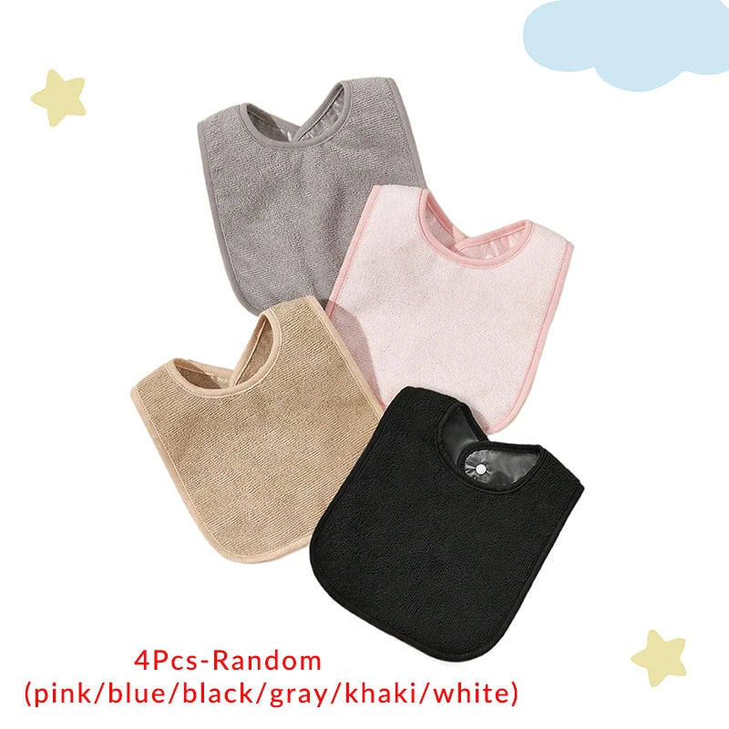 3Pcs/4Pcs Terry Cloth Waterproof Bibs for Babies Feeding Bibs Soild Color Waterproof Towel Kids Bandanas Burp Cloths