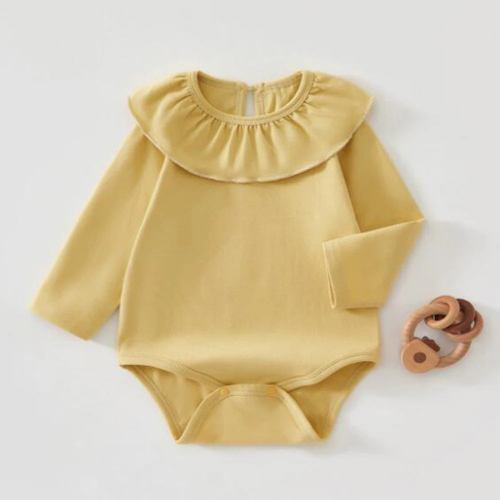 Newborn Baby Bodysuits Long Sleeve Solid Color Ruffles Spring Autumn 1st Birthday Infant Girl Romper Baby Clothes