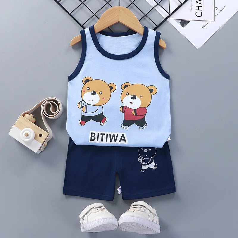Children Sets Kids Clothes Boys Girls Vest Suit  Summer Children's Clothing baby Cotton T-Shirts Shorts Tank Top Sleeveless