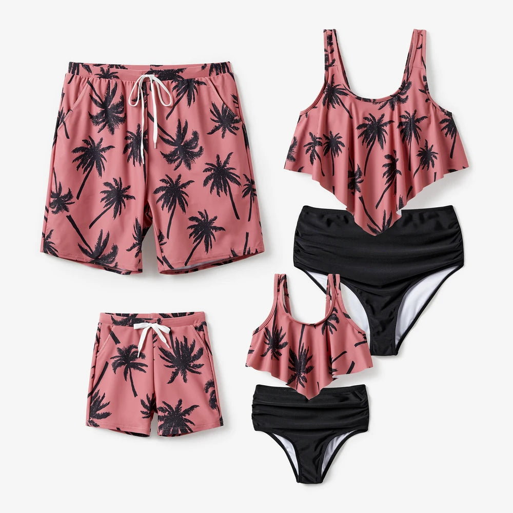 Family Matching Flora Swim Trunks or Strap two-piece Swimsuit
