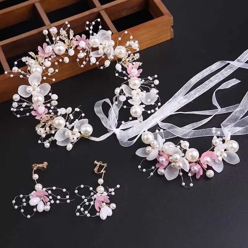 Elegant Girls Headband Imitated Pearl Hair Headdress Baby GirlsFlower Wreath Bride Garland Head Hoop Wedding Headbands Hair