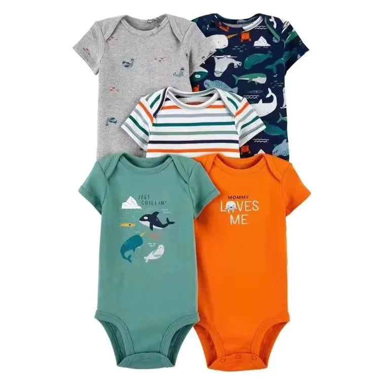 Newborn Baby Girl Boy Clothes Summer Short-Sleeve 100% Cotton Baby Romper Toddler Kids Bodysuit Children's Clothing 5 PCS/SET