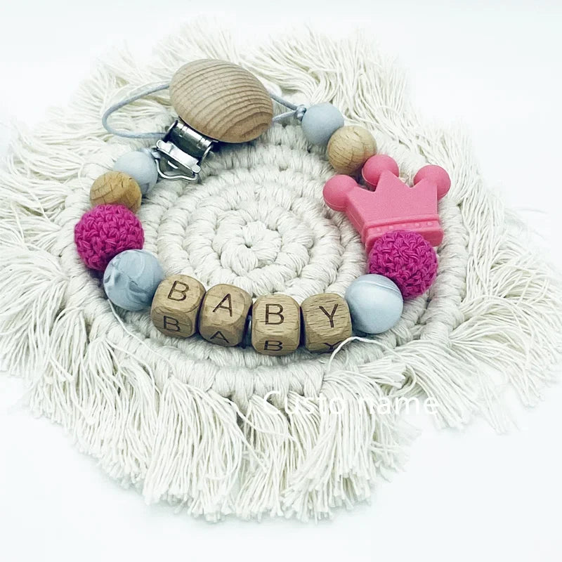 Baby Custom Name Silicone Beads Flower Ring Pacifier Clips Safe Teething Chains Teether Eco-friendly Dummy Beech Clips Holder