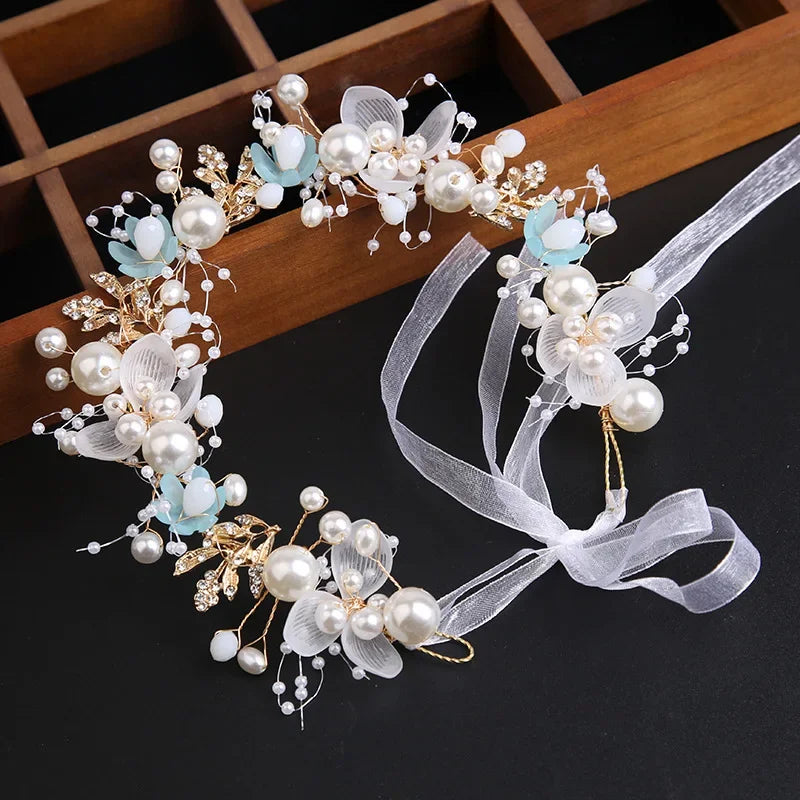 Elegant Girls Headband Imitated Pearl Hair Headdress Baby GirlsFlower Wreath Bride Garland Head Hoop Wedding Headbands Hair
