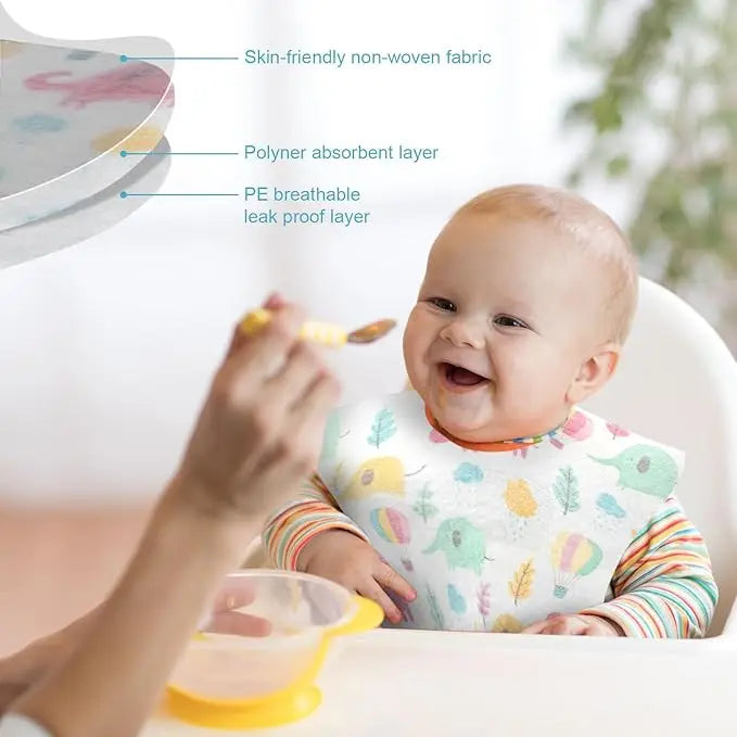 100Pcs Disposable Baby Bibs Individual Wrapped Travel Bibs Waterproof Food Catcher for Toddlers Girls Boys Feeding