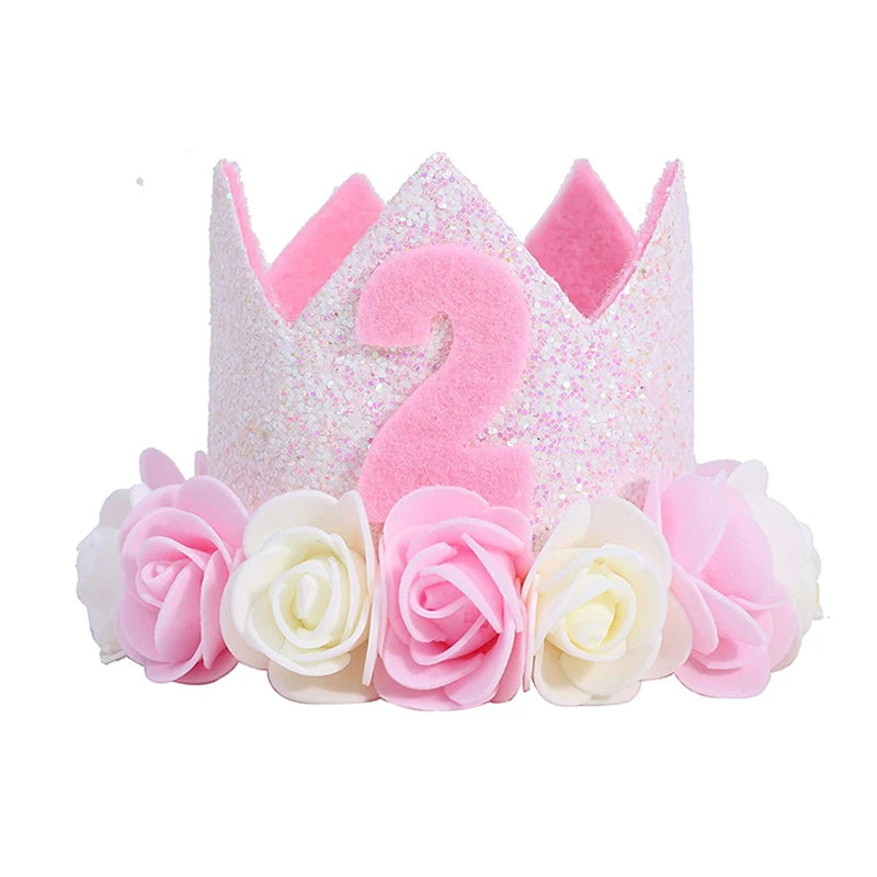 1st Birthday Party Decor Hat Kids 1 2 3 Year Happy Birthday Boy Girl First Birthday Party Baby Shower Decor Pink Kids Crown Hat