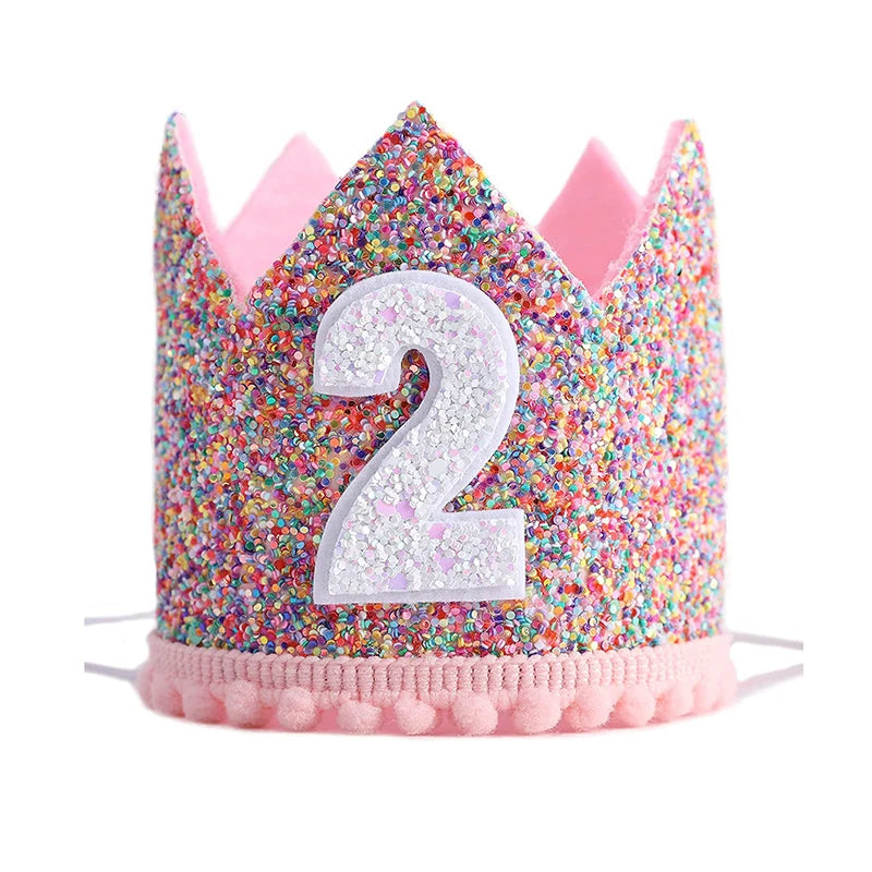 1st Birthday Party Decor Hat Kids 1 2 3 Year Happy Birthday Boy Girl First Birthday Party Baby Shower Decor Pink Kids Crown Hat