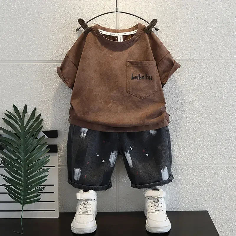 Summer Baby Boy Clothes Sets Cotton Cartoon Casual T-Shirt Shorts 2PCS Children's 2025 New Top & Bottom Sets Fashion Kids Suit