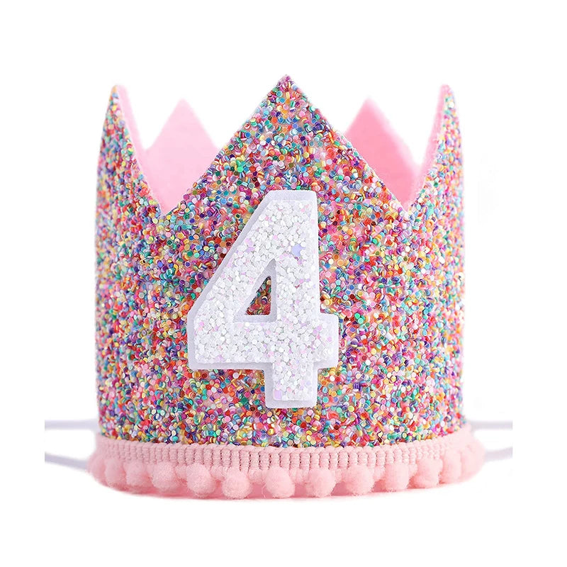 1st Birthday Party Decor Hat Kids 1 2 3 Year Happy Birthday Boy Girl First Birthday Party Baby Shower Decor Pink Kids Crown Hat