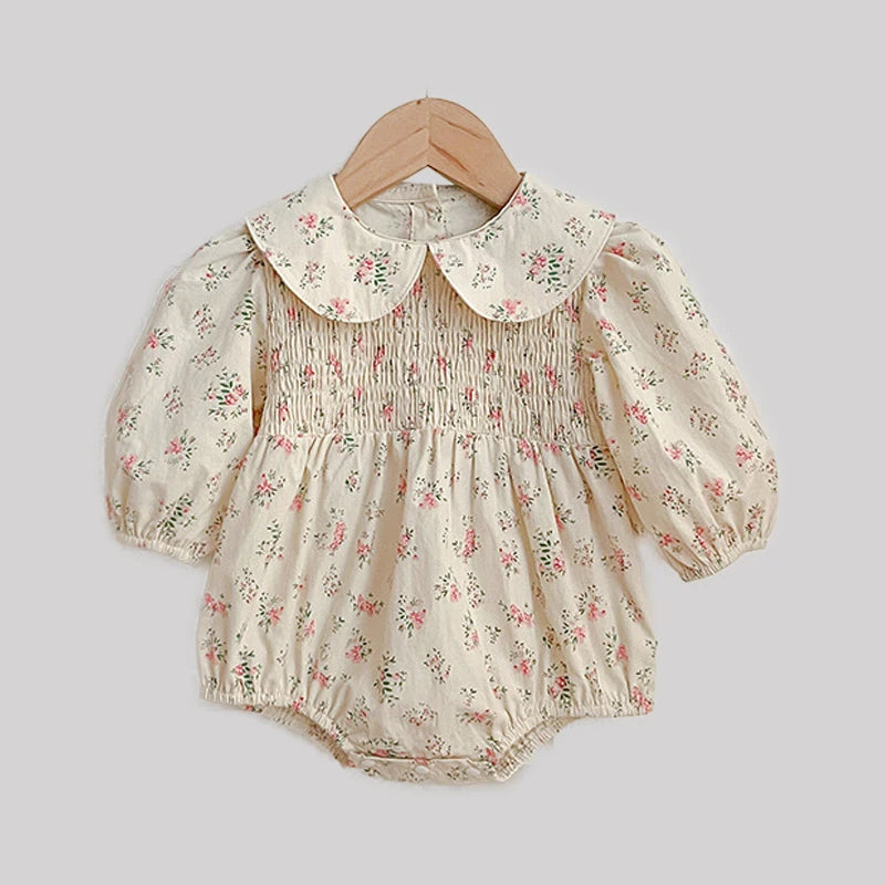 2026 New Baby Girl Bodysuits Spring Long Sleeved Cotton Baby Girl Jumpsuit 0-24M Baby Girl Sweet Newborn Flower Print Clothing