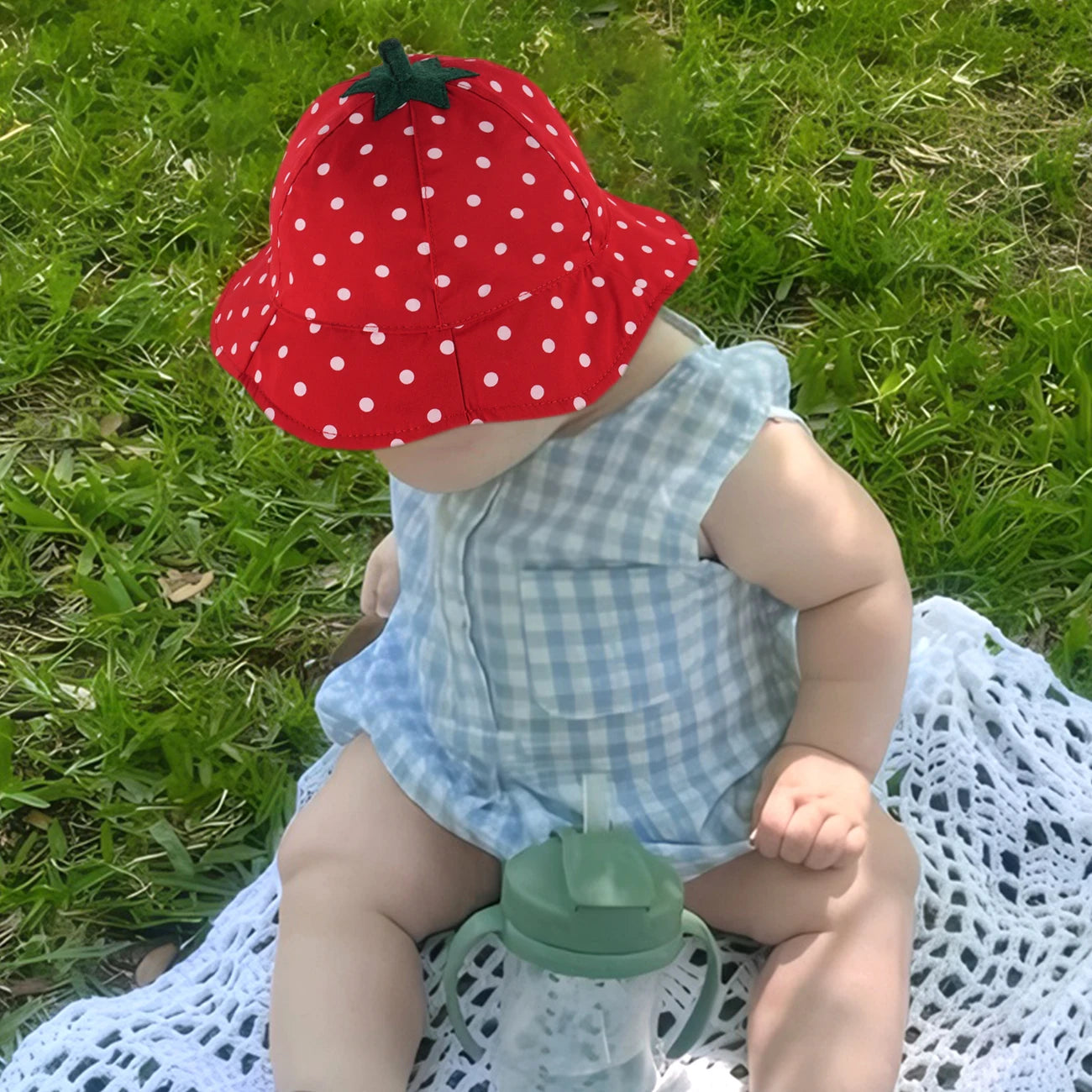 Baby Girl & Toddler Wide Brim Strawberry Pattern Sun Hats Kids Sun Protection Bucket Cap Cute Adjustable Hat