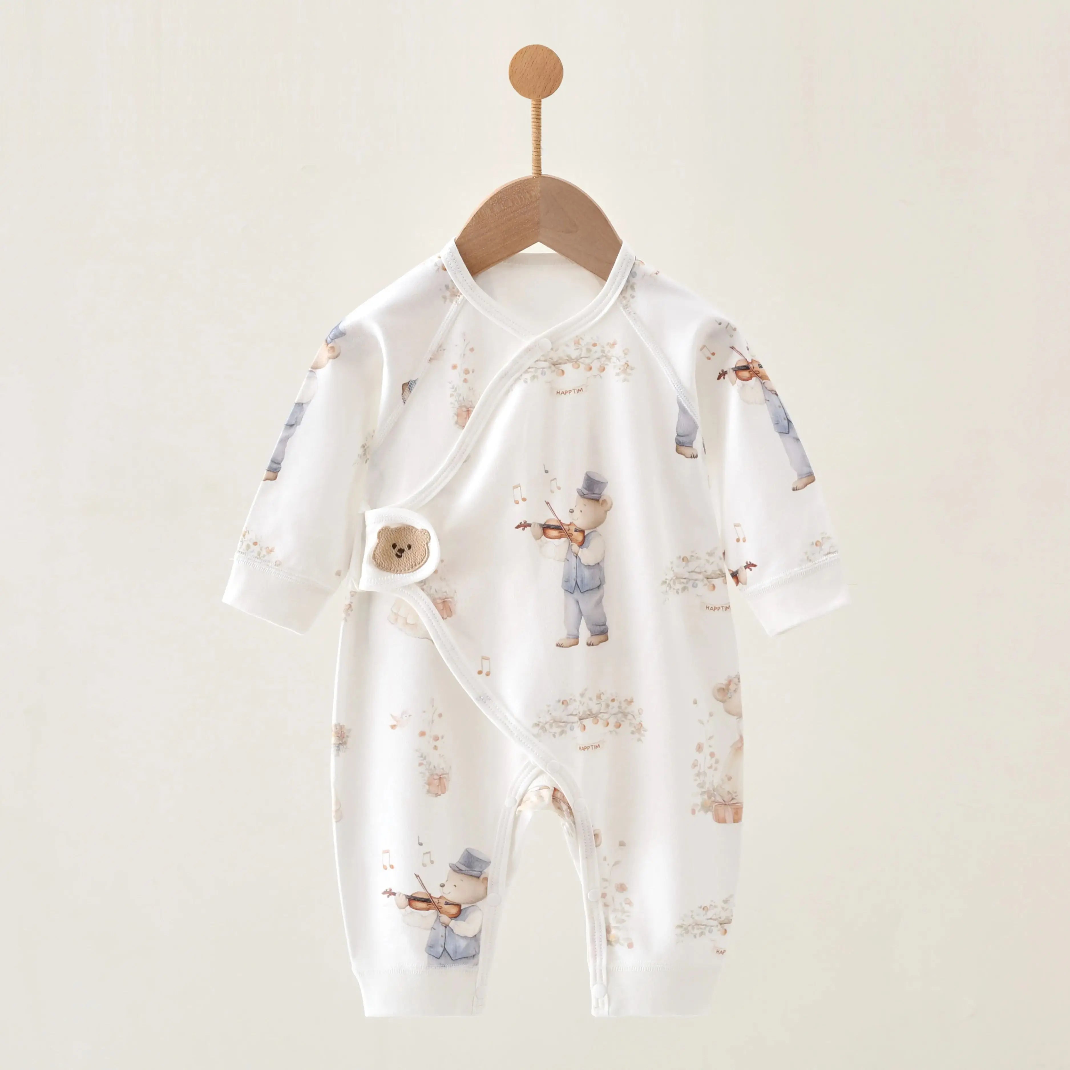 Newborn Cute Pattern Cartoon Cotton Bodysuit - Suitable for Boys and Girls, Soft Long Sleeves, All-Season Wear, Perfect for Outd