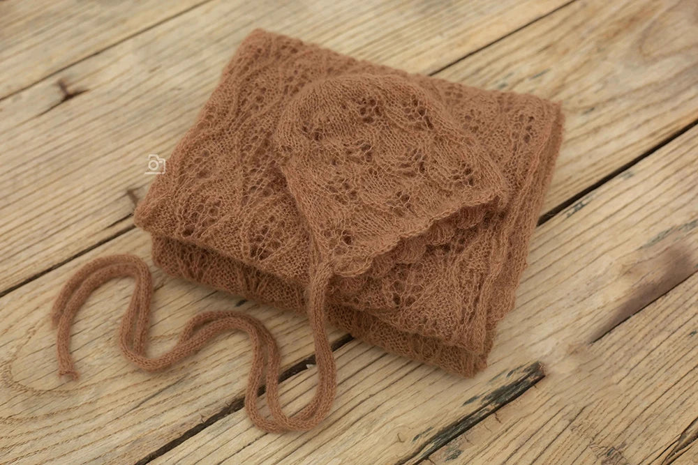 Newborn Photography Props Baby Posing Knitted Hollow Hat + Wrap 2pcs/Set Soft And Highly Elastic Stretchable Photo Accessories