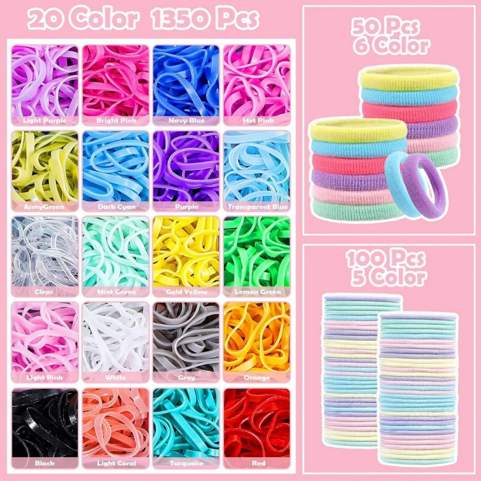 Hair Accessories for Girl, 1543 Pcs Elastic Hair Rubber Bands Set 20 Colors Elastic Hair Ties with Organizer Box Cotton Baby Hai