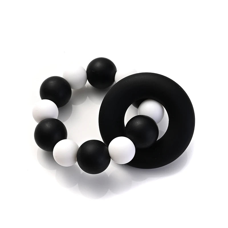 Baby Silicone Teether Ring Pendant Food Grade Silicone Round Beads Bracelet Rattle Toys For Baby Teething Safe Care Chew Toys